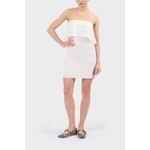 NEW CARESTE clo silk strapless fitted cape dress in brilliant white